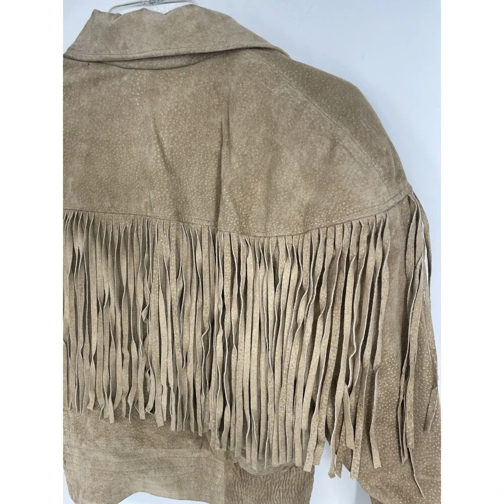 Vintage 80s Western Fringe Suede Leather Cropped Jacket Chia Boho Rodeo Cowgirl - Picture 16 of 16